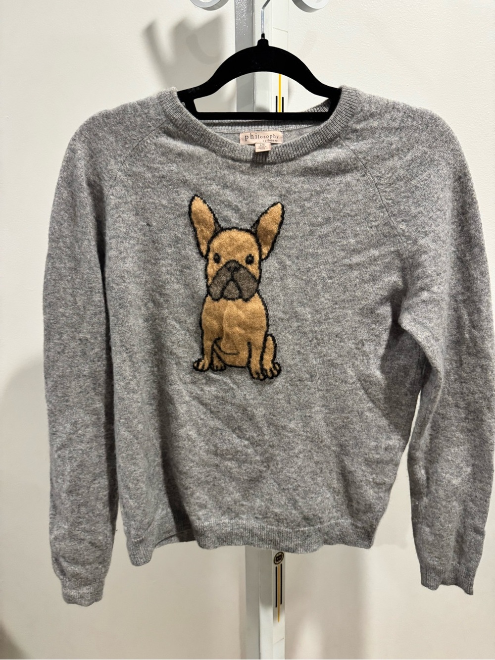 Cashmere - Philosophy Grey Sweater with French Bulldog